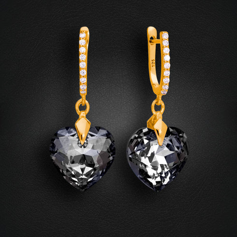 Серебряные серьги "Iemīlējusies Sirds III (Silver Night)" с кристаллами Swarovski™